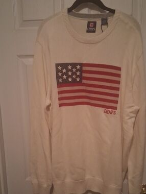 Chaps Cream Pullover with American Flag Graphic Xxl